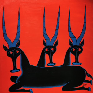 3 antelopes on red I